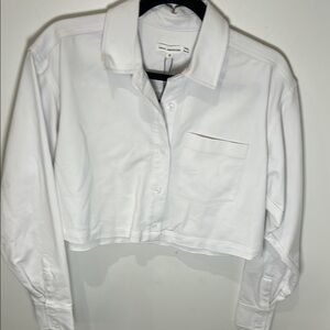 Good American White Oxford Cropped Cotton Button-Up Shirt